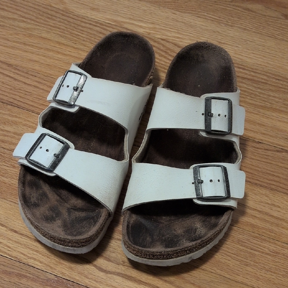 Birkenstock White Double-Buckle Slide Sandals 42